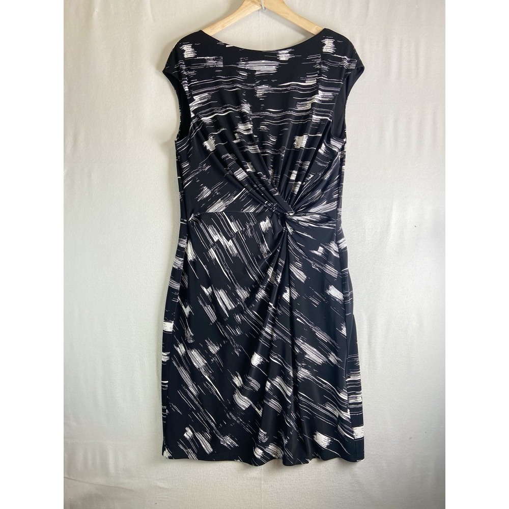 Lauren Ralph Lauren Black White Midi Dress Womens 16 Knot Front Stretch